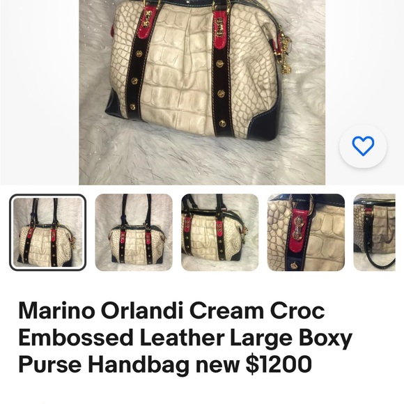 Marino Orlandi Cream Croc Embossed Leather Large Boxy Purse Handbag new $1200 - Picture 4 of 4